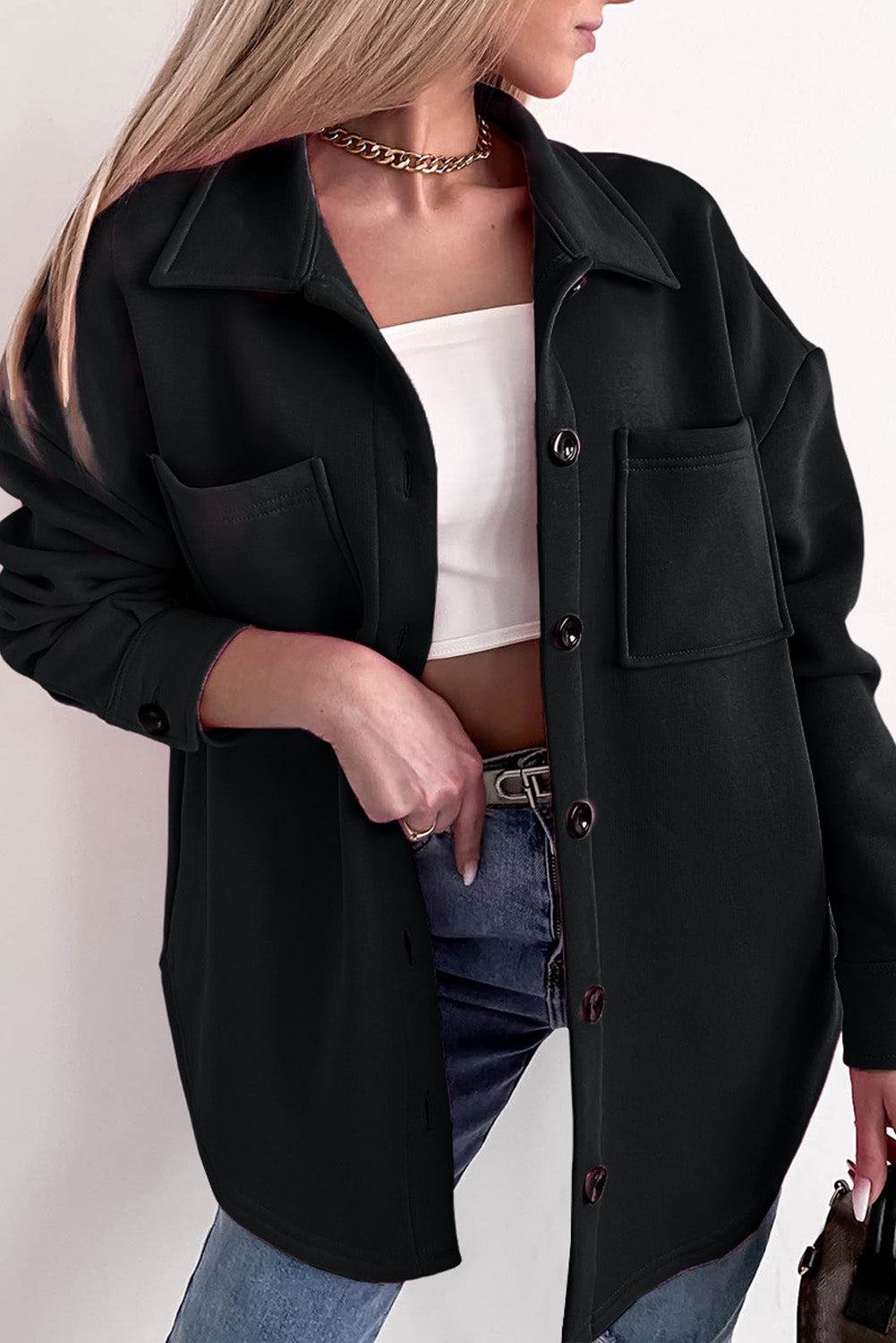 Berg-Feldt | Oversized Hemdbluse mit Großen Taschen Polyester Minimalistisch und Stilvoll