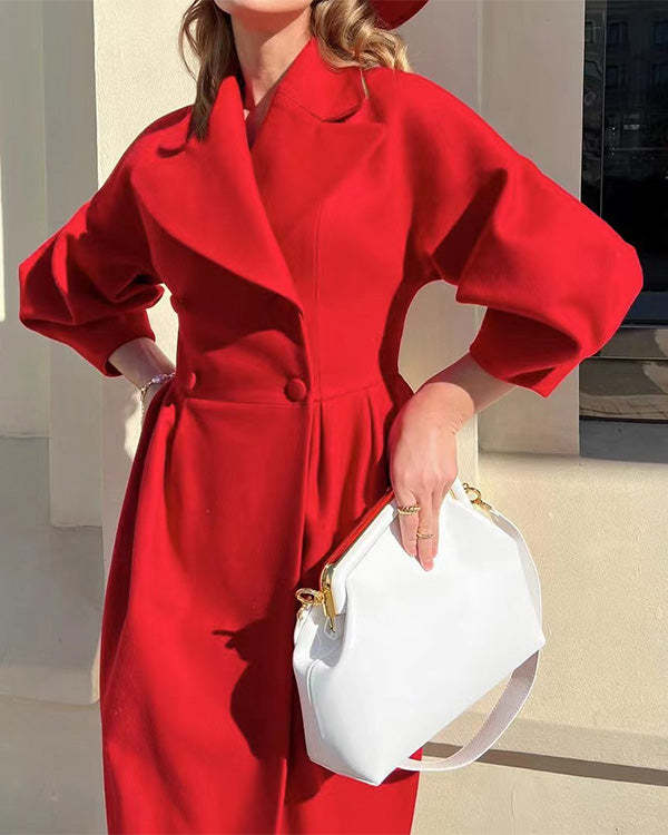Wollmantel Beryl im Vintage-Stil mit Laternenärmeln und Revers