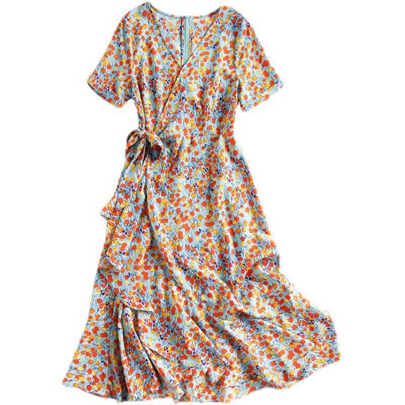 Fudus Robe florale slim fit de style français pour femme
