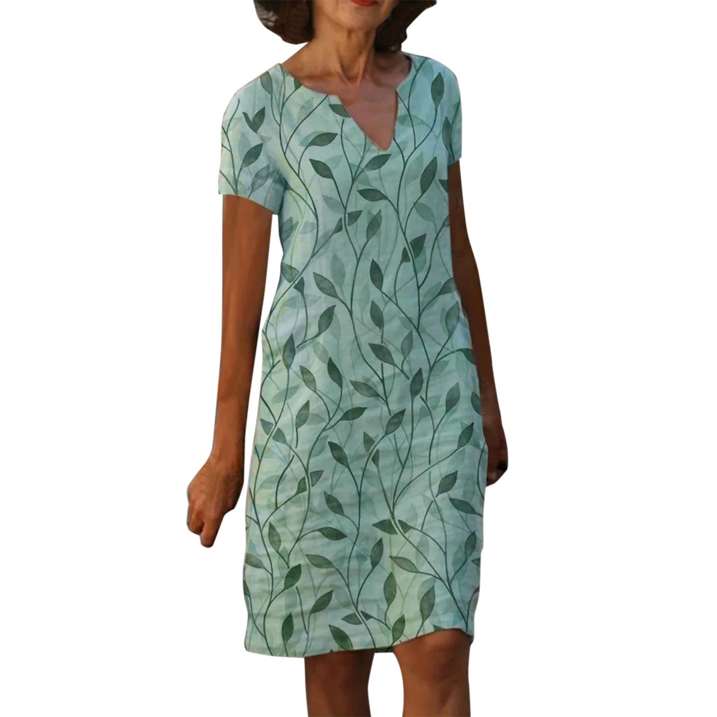 Robe en coton et lin à col en V de Fudus