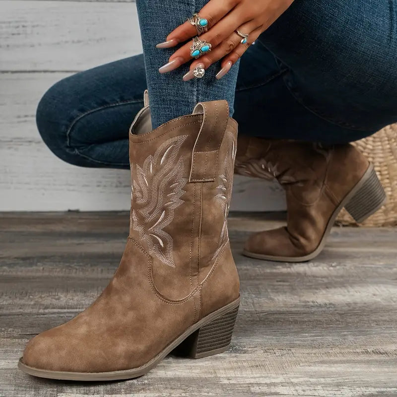 Berg-Feldt | Retro-Cowboy Bestickte Ärmel Ritterstiefel