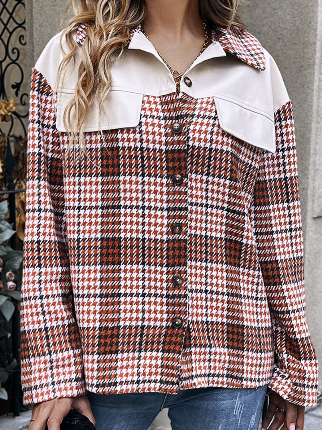 Berg-Feldt | Karierte Kragenhals Fall-Schulter Jacke