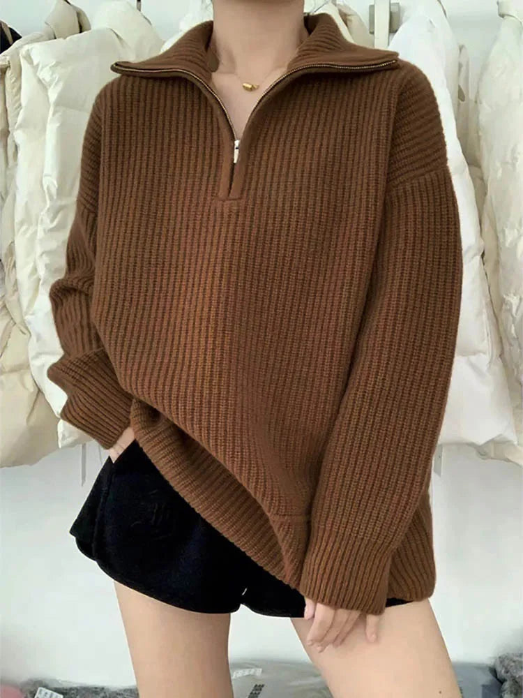 Berg-Feldt | dicker Strickpullover mit Reißverschlusskragen für lässige Wärme
