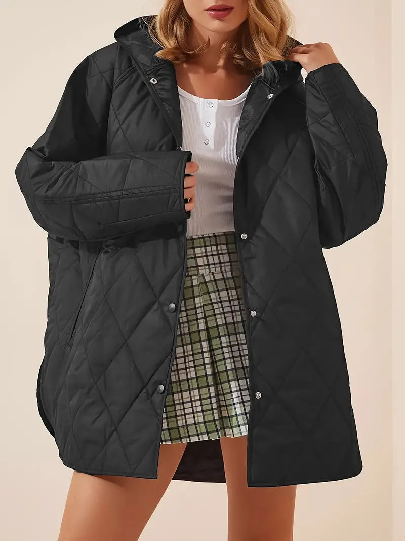 Berg-Feldt | Puffer schwarze und beige Winterjacke für Damen - warm und oversized
