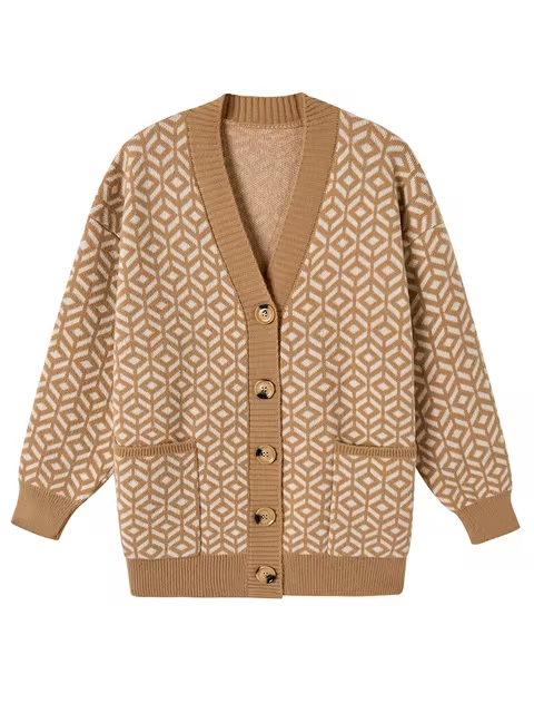Berg-Feldt | Strickjacke mit geometrischem Muster und Knopfleiste