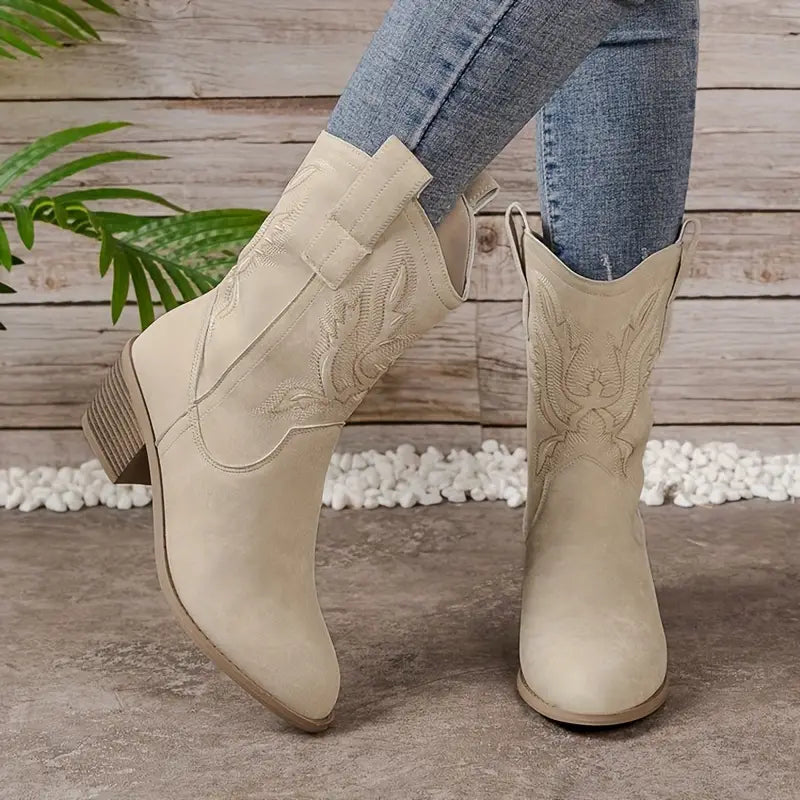 Berg-Feldt | Bottes de cowboy western vintage à broderies en V et talon bottier