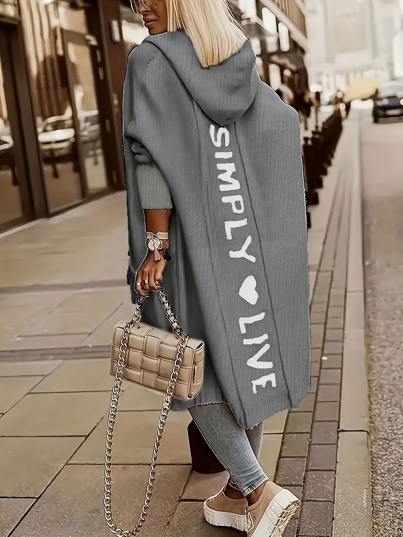 Berg-Feldt | Langer Strick-cardigan mit Kapuze Weich und Warm Trendy Druck