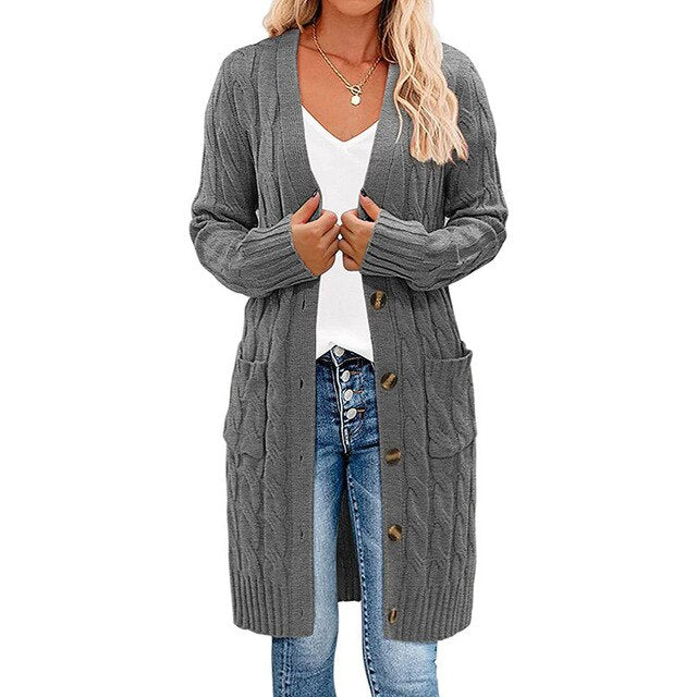 Berg-Feldt | Long cardigan cache-cœur, torsadé, tricoté et élégant