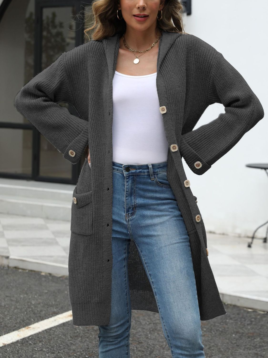 Berg-Feldt | Lange Strickjacke Knopfverschluss Zeitlos und Bequem
