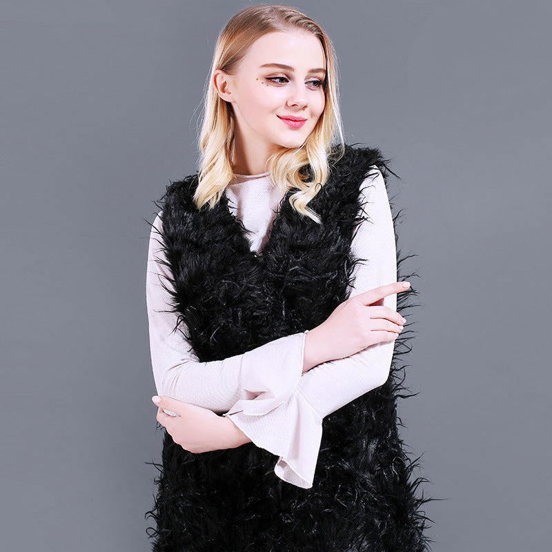 Gilet kaftan femme moelleux en fausse fourrure avec col en V plongeant et poches latérales Berg-Feldt