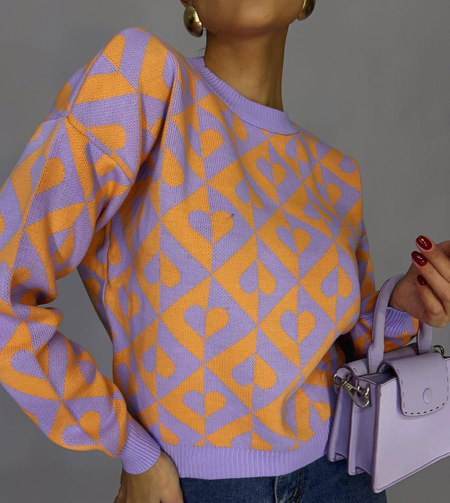 Berg-Feldt | Herzprint Strickpullover Weich und Trendy Einzigartiges Muster