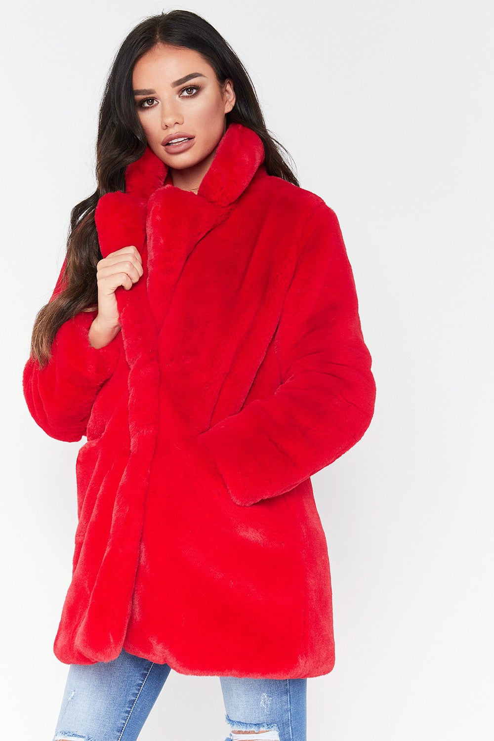 Damen Veste longue duveteuse en fausse fourrure avec capuche Berg-Feldt