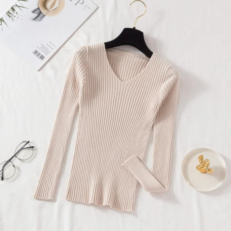 Berg-Feldt | Pullover - Slim-Fit Rippstrick V-Ausschnitt Pullover