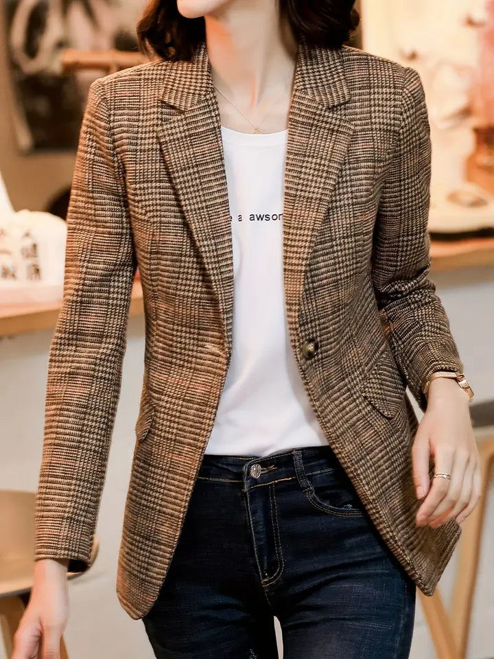 Blazer à revers écossais et à bouton unique