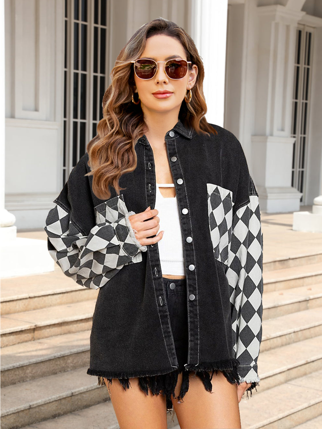 Berg-Feldt | Geometrische Rohsaum Denimjacke