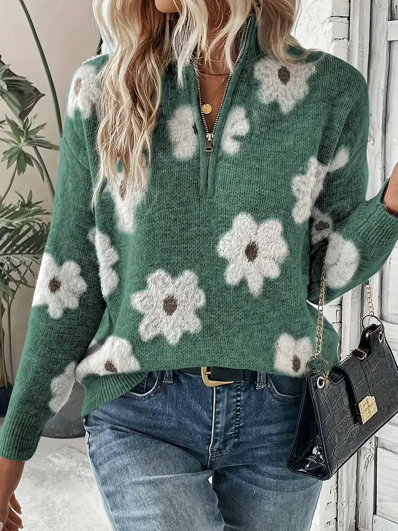 Pull Mérinos à motif floral