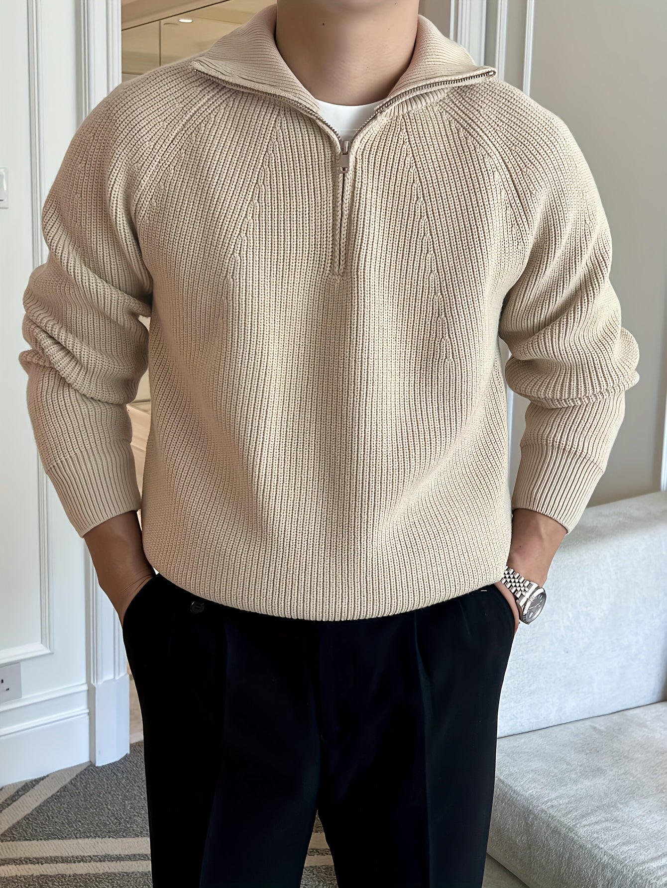 Berg-Feldt | Rippstrickpullover mit Hohem Kragen und Reißverschluss Baumwolle Elegant und Bequem