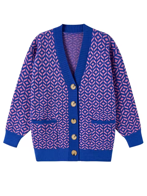 Berg-Feldt | Strickcardigan mit geometrischem Muster und Knopfleiste