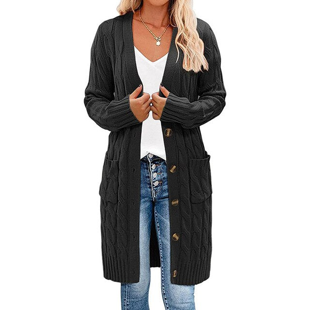 Berg-Feldt | Long cardigan cache-cœur, torsadé, tricoté et élégant