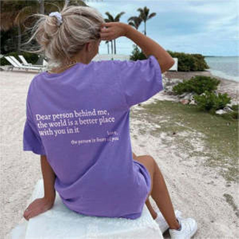 T-shirt ras du cou imprimé pour femme Fudus