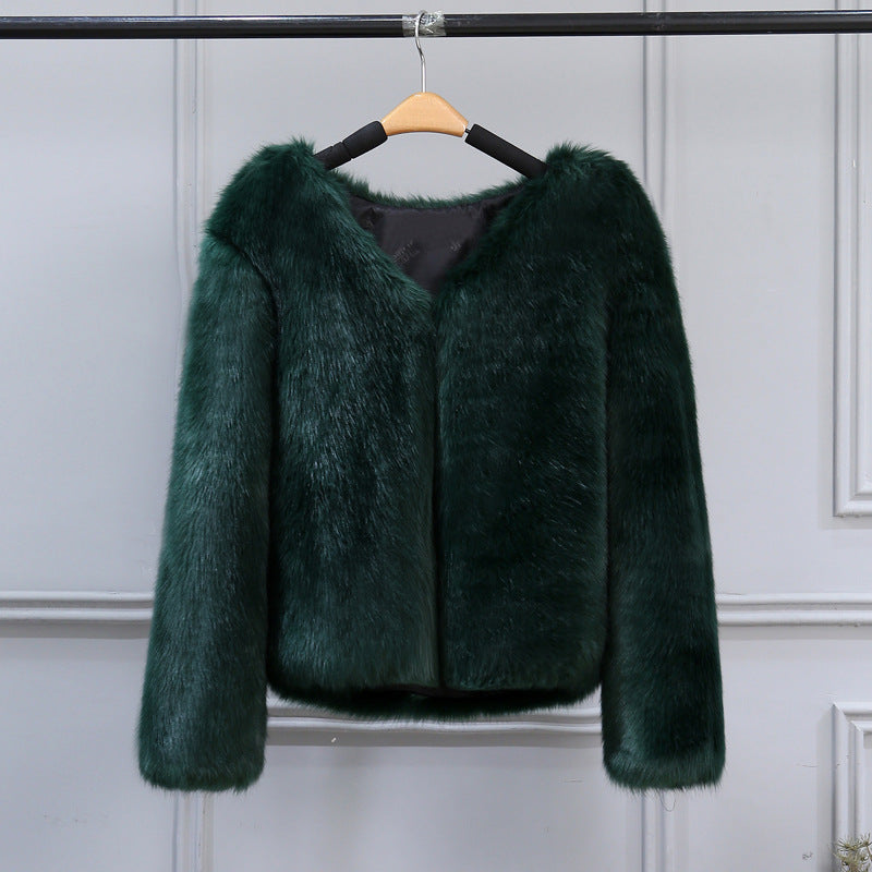 Veste élégante en fausse fourrure à col en V et doublure douce pour femme Berg-Feldt