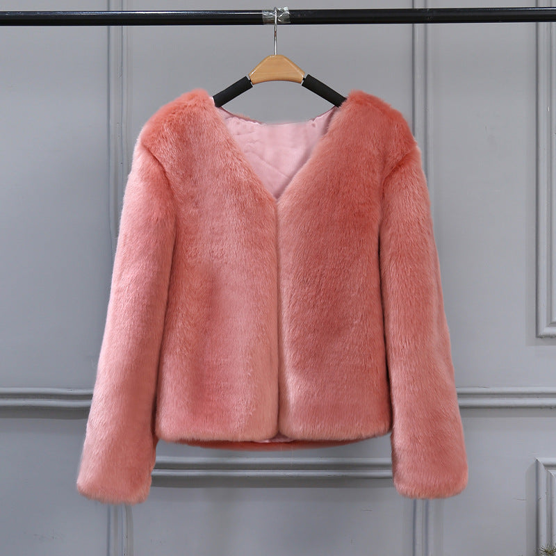 Veste élégante en fausse fourrure à col en V et doublure douce pour femme Berg-Feldt