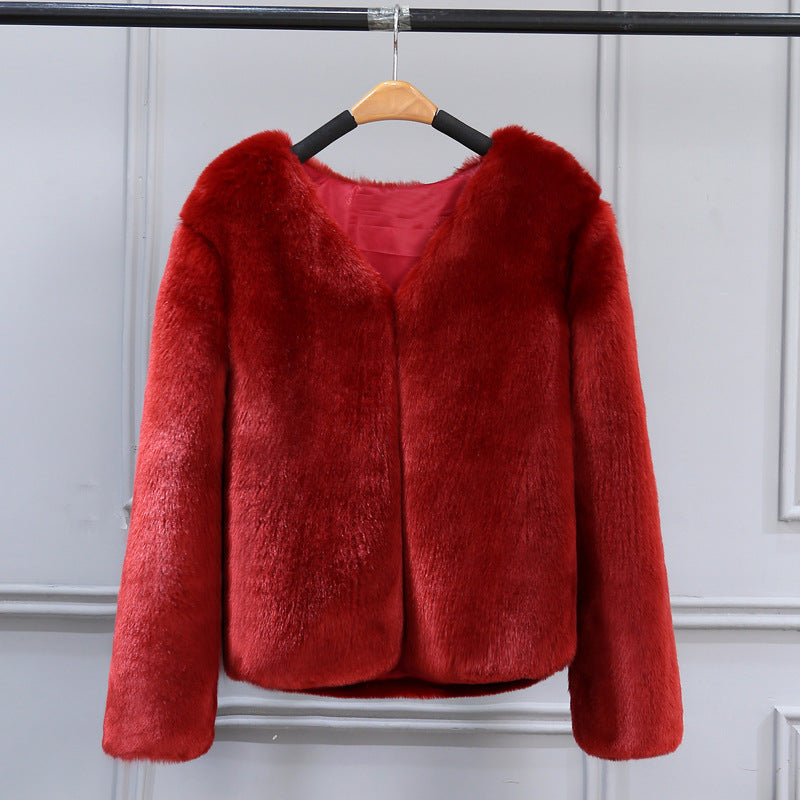 Veste élégante en fausse fourrure à col en V et doublure douce pour femme Berg-Feldt