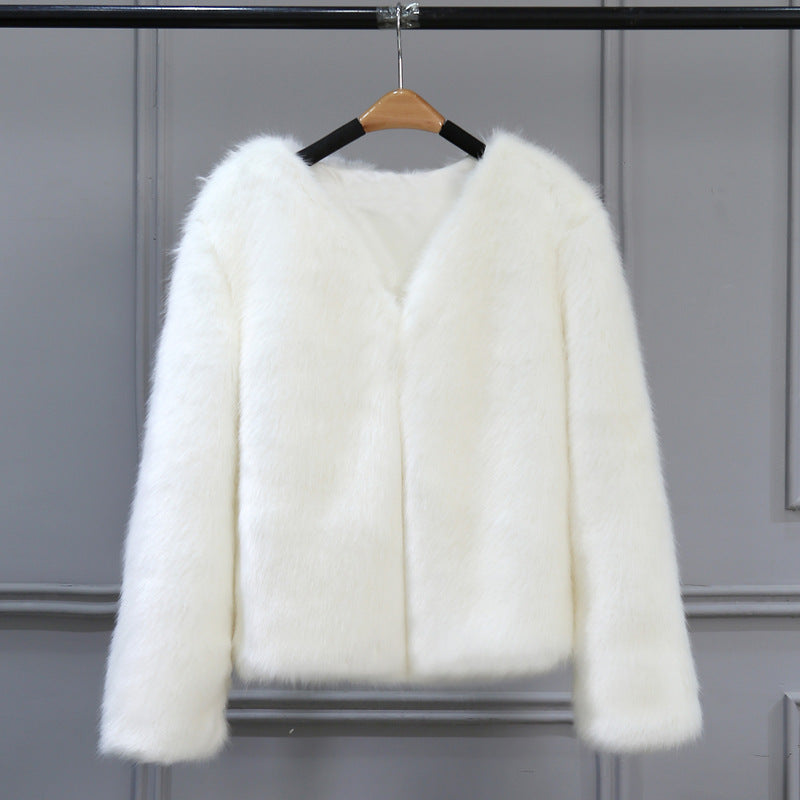 Veste élégante en fausse fourrure à col en V et doublure douce pour femme Berg-Feldt