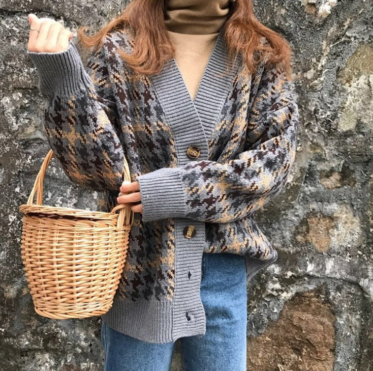 Cardigan en maille pour femme avec motif pied-de-poule moderne et boutons Berg-Feldt
