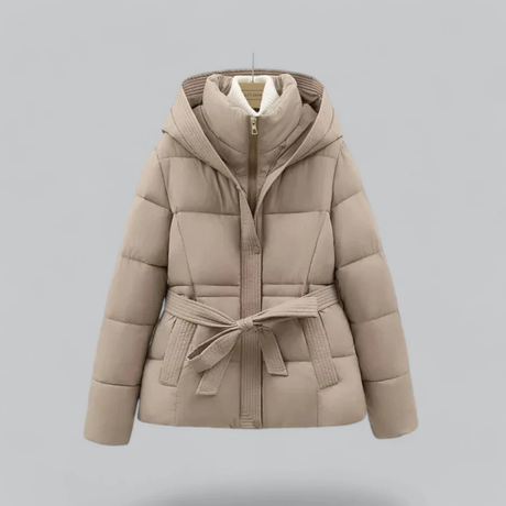 Berg-Feldt | Gürtelte Daunenjacke Kapuzen Steppjacke mit Taillengürtel