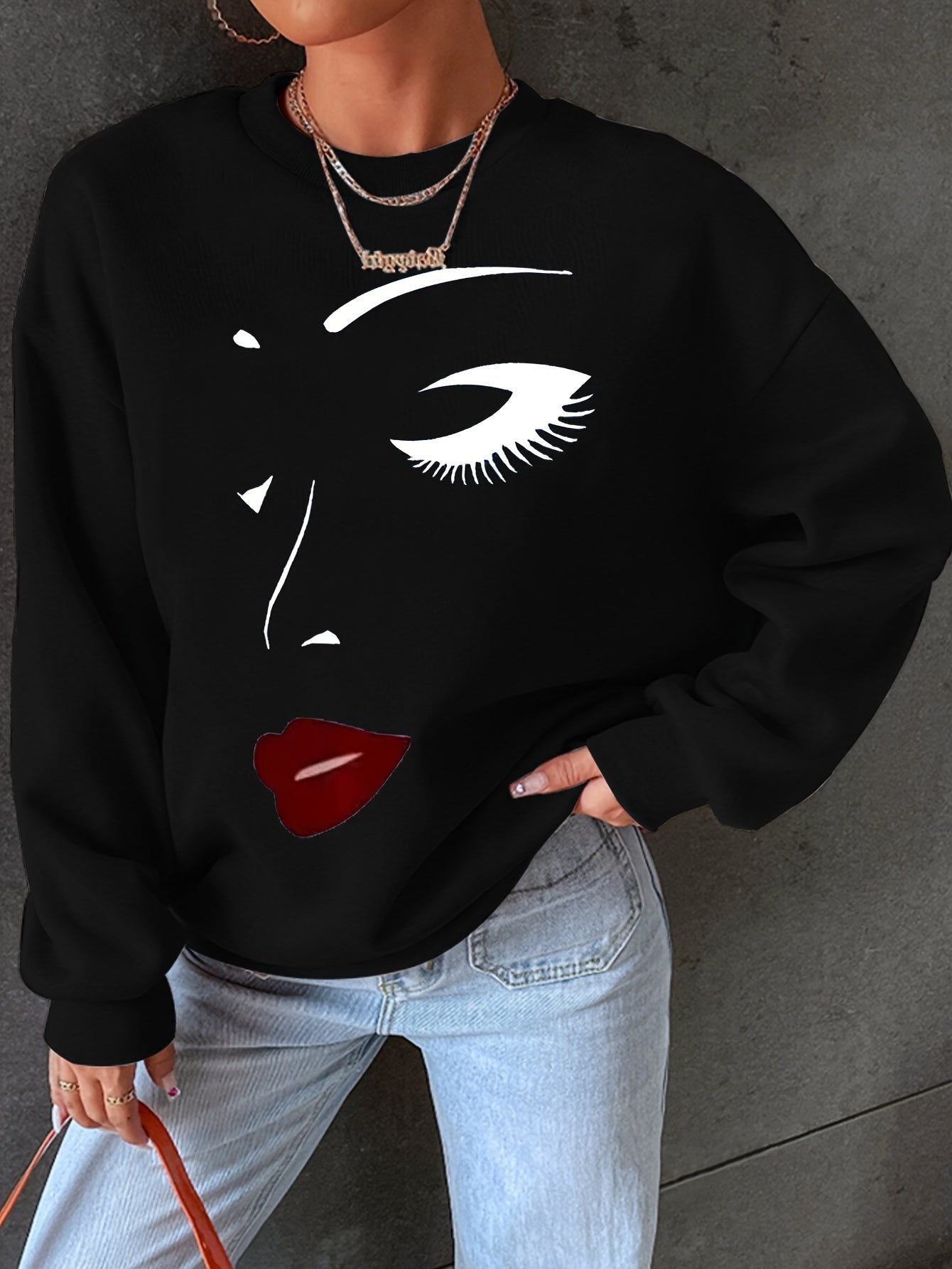 Berg-Feldt | Sweatshirt mit Gesichtsdruck Baumwolle Künstlerisch und Bequem