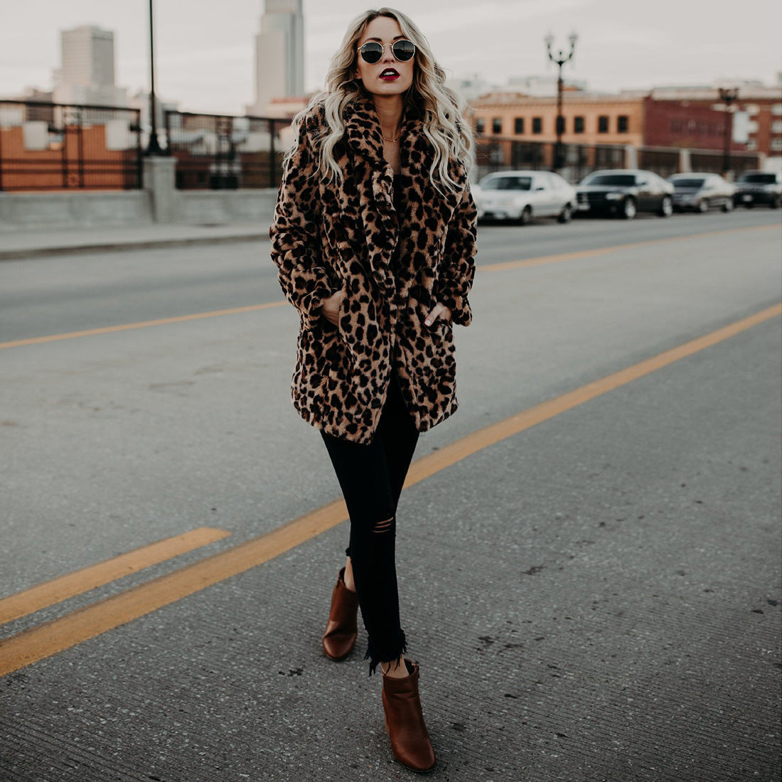 Veste en fausse fourrure pour femme à motif léopard tendance avec une coupe décontractée Berg-Feldt