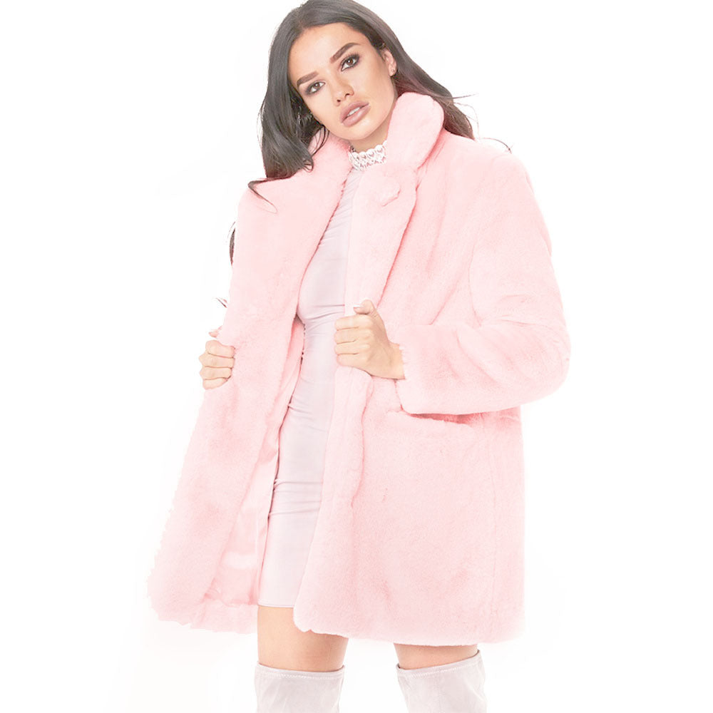 Damen Veste longue duveteuse en fausse fourrure avec capuche Berg-Feldt