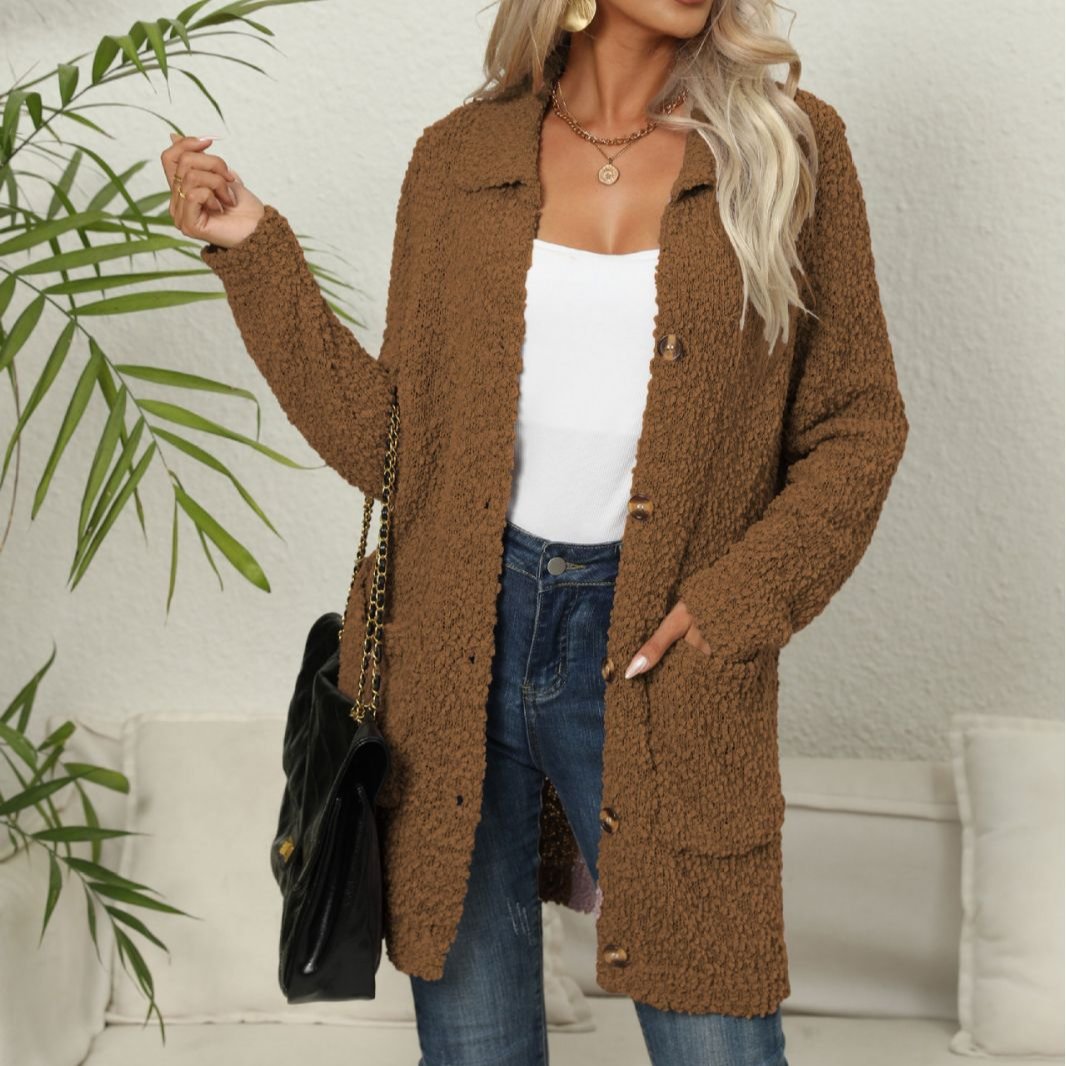 Berg-Feldt | Lange Teddyjacke mit Knopfverschluss Fleece Weich und Warm