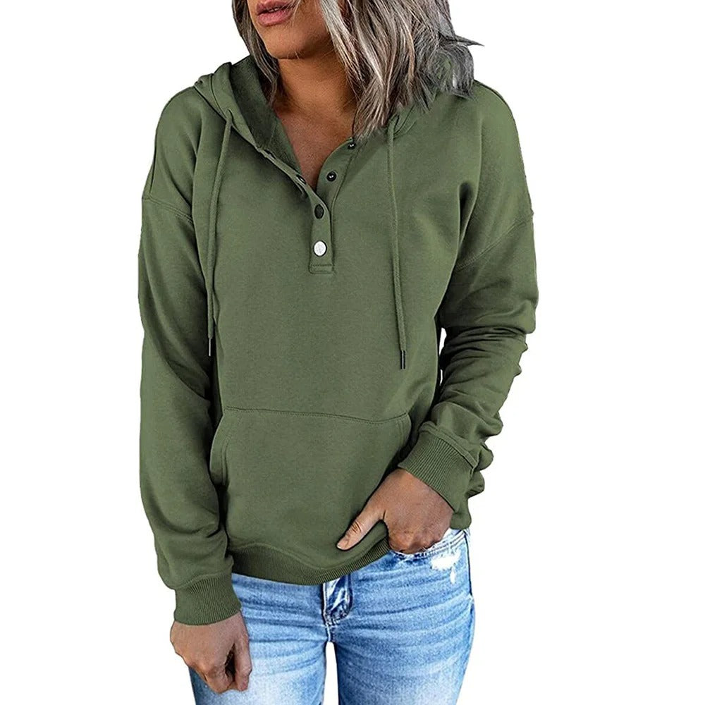 Veste à capuche décontractée pour femme avec boutons métalliques Fudus