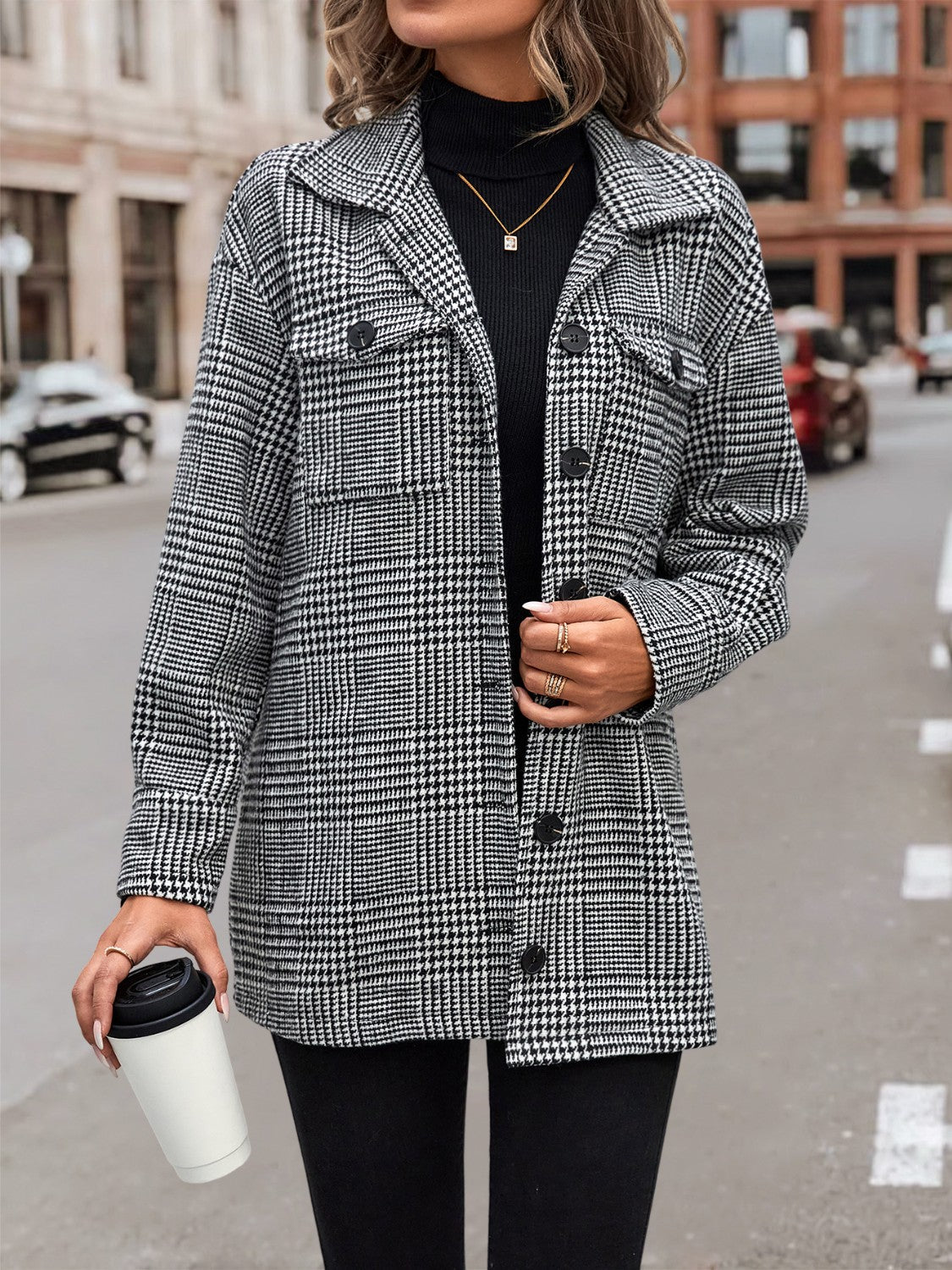 Berg-Feldt | Hahnentritt Drop Shoulder Kragenjacke