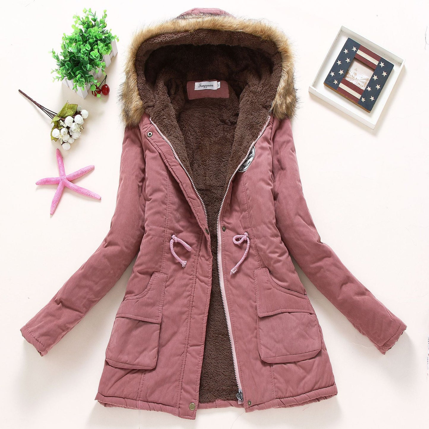 Veste d'hiver matelassée pour femme avec col amovible en fausse fourrure et poches plaquées pratiques Berg-Feldt
