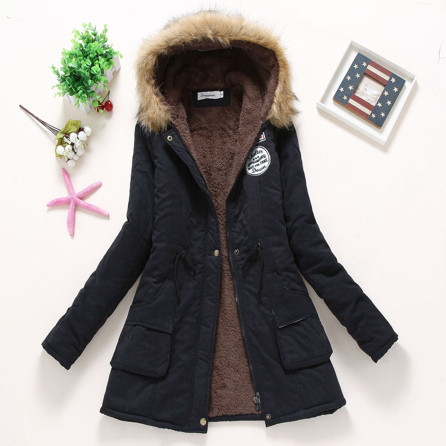Veste d'hiver matelassée pour femme avec col amovible en fausse fourrure et poches plaquées pratiques Berg-Feldt