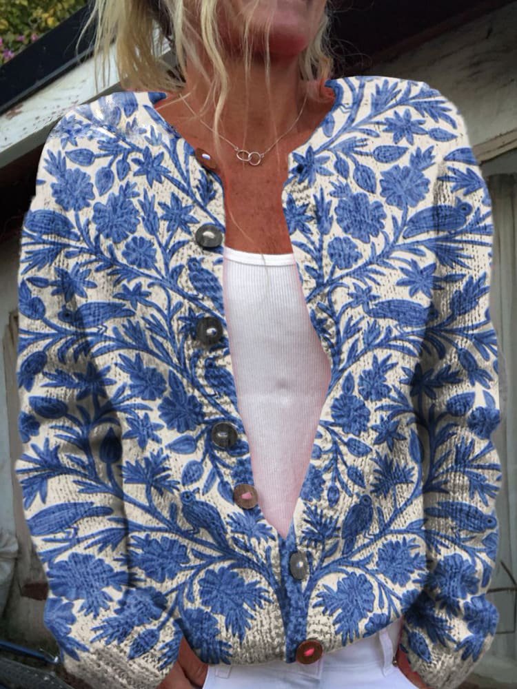 Berg-Feldt | Knopflose Strickjacke mit Blumenmuster Strick Elegant und Komfortabel