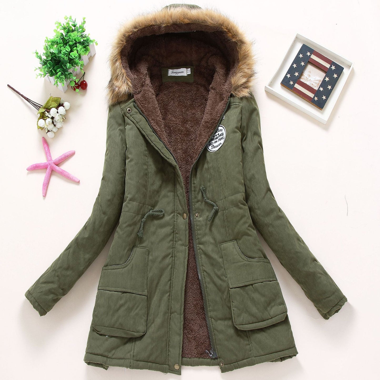 Veste d'hiver matelassée pour femme avec col amovible en fausse fourrure et poches plaquées pratiques Berg-Feldt