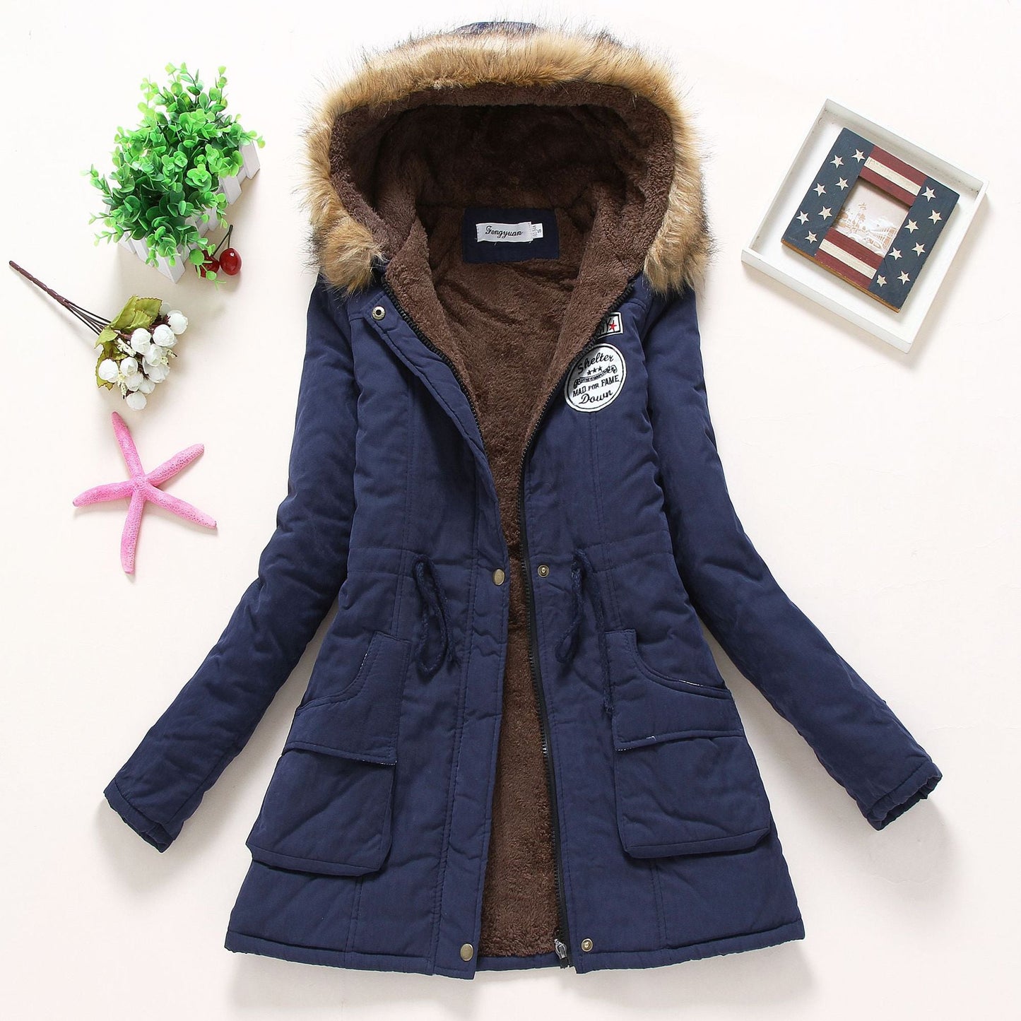 Veste d'hiver matelassée pour femme avec col amovible en fausse fourrure et poches plaquées pratiques Berg-Feldt