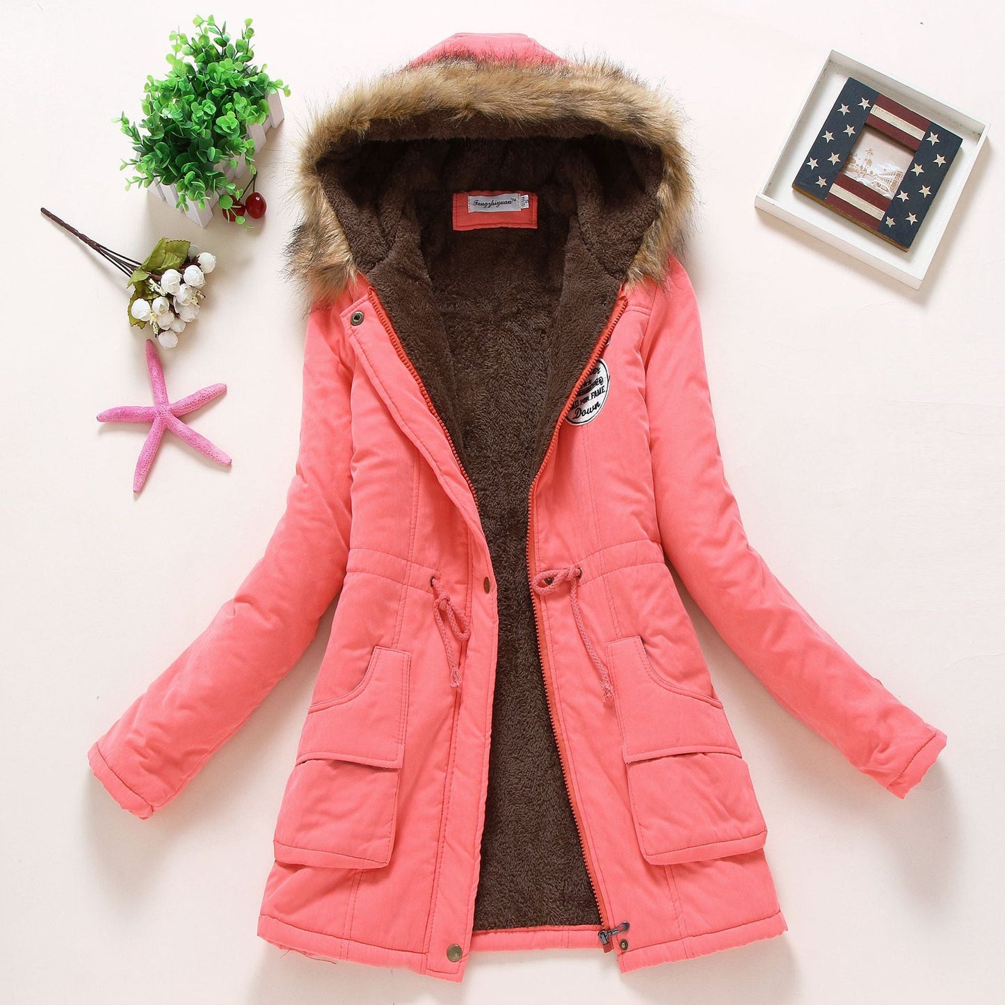 Veste d'hiver matelassée pour femme avec col amovible en fausse fourrure et poches plaquées pratiques Berg-Feldt