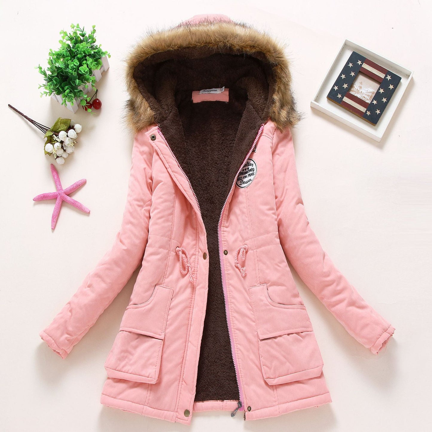 Veste d'hiver matelassée pour femme avec col amovible en fausse fourrure et poches plaquées pratiques Berg-Feldt