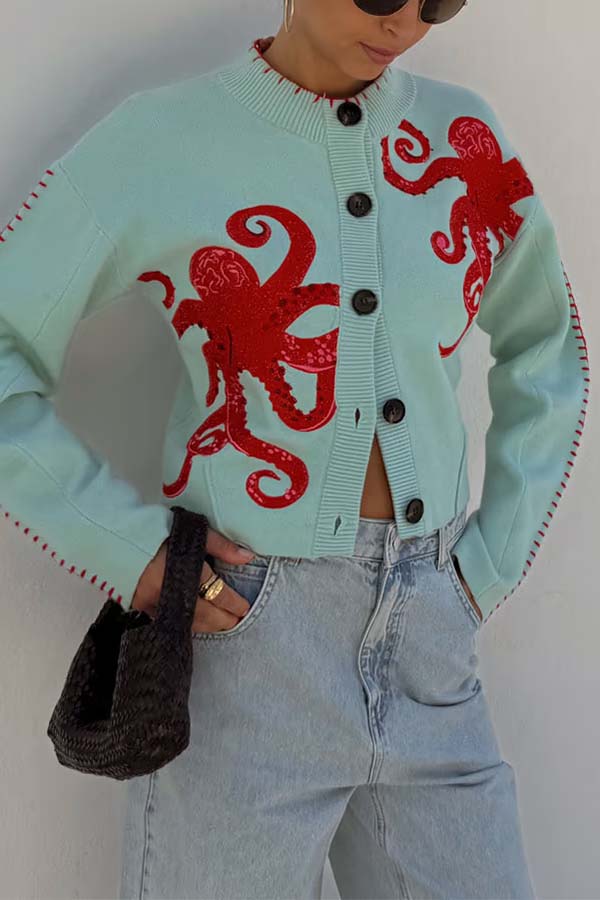 Berg-Feldt | Strandstrick-Cardigan mit nautischem Oktopus-Design