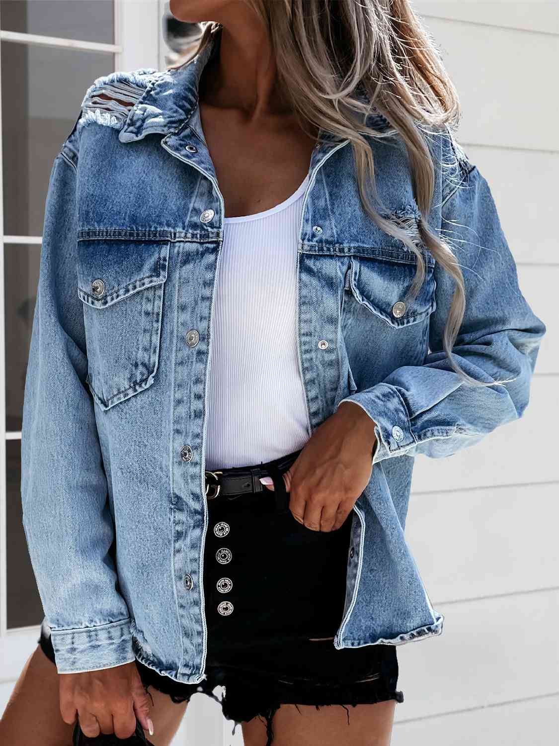 Berg-Feldt | Veste en jean à boutons-pression effilochés