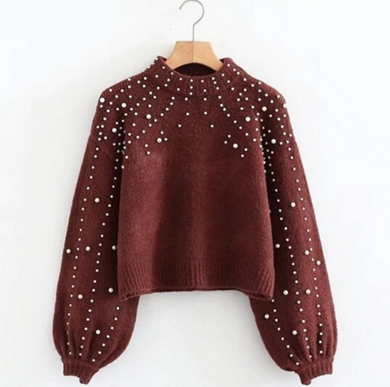 Damen Pullover mit schimmernden Perlendetails und voluminösen Ärmeln Berg-Feldt