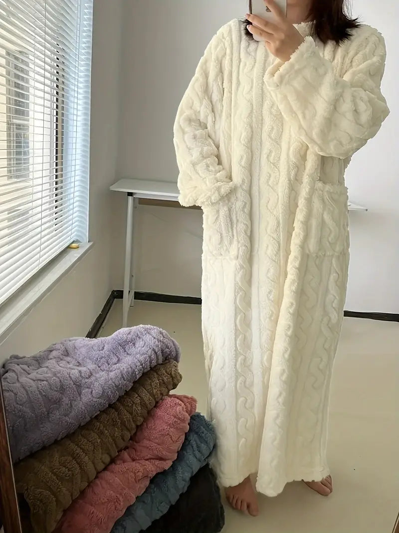 Berg-Feldt | Lässiger Gestrickter Bademantel mit Langen Ärmeln und Taschen