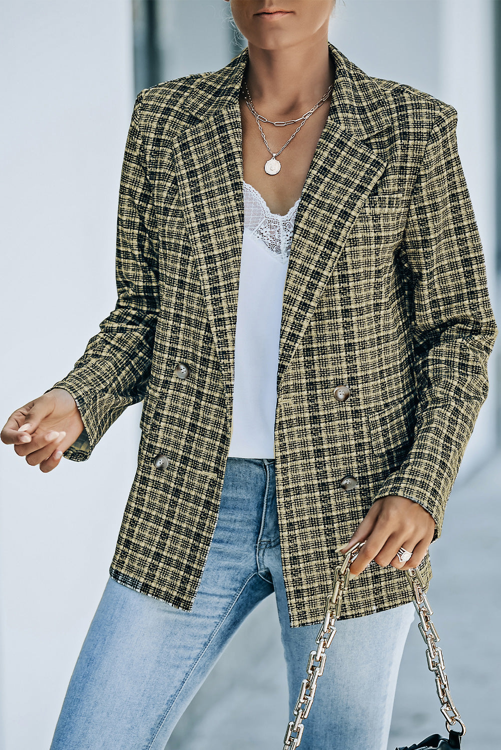 Berg-Feldt | Karierter Doppelreiher Langarm-Blazer