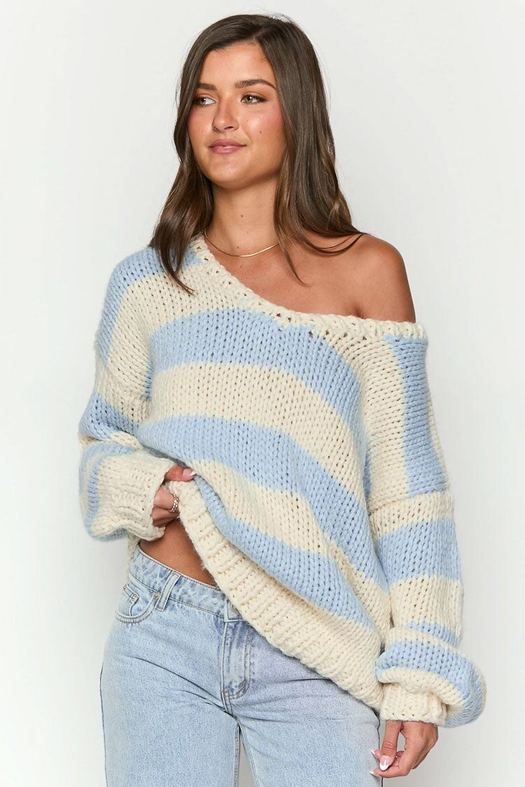Berg-Feldt | Gestreifter Strickpullover mit Schulterfreiem Design Schicker Herbstpullover