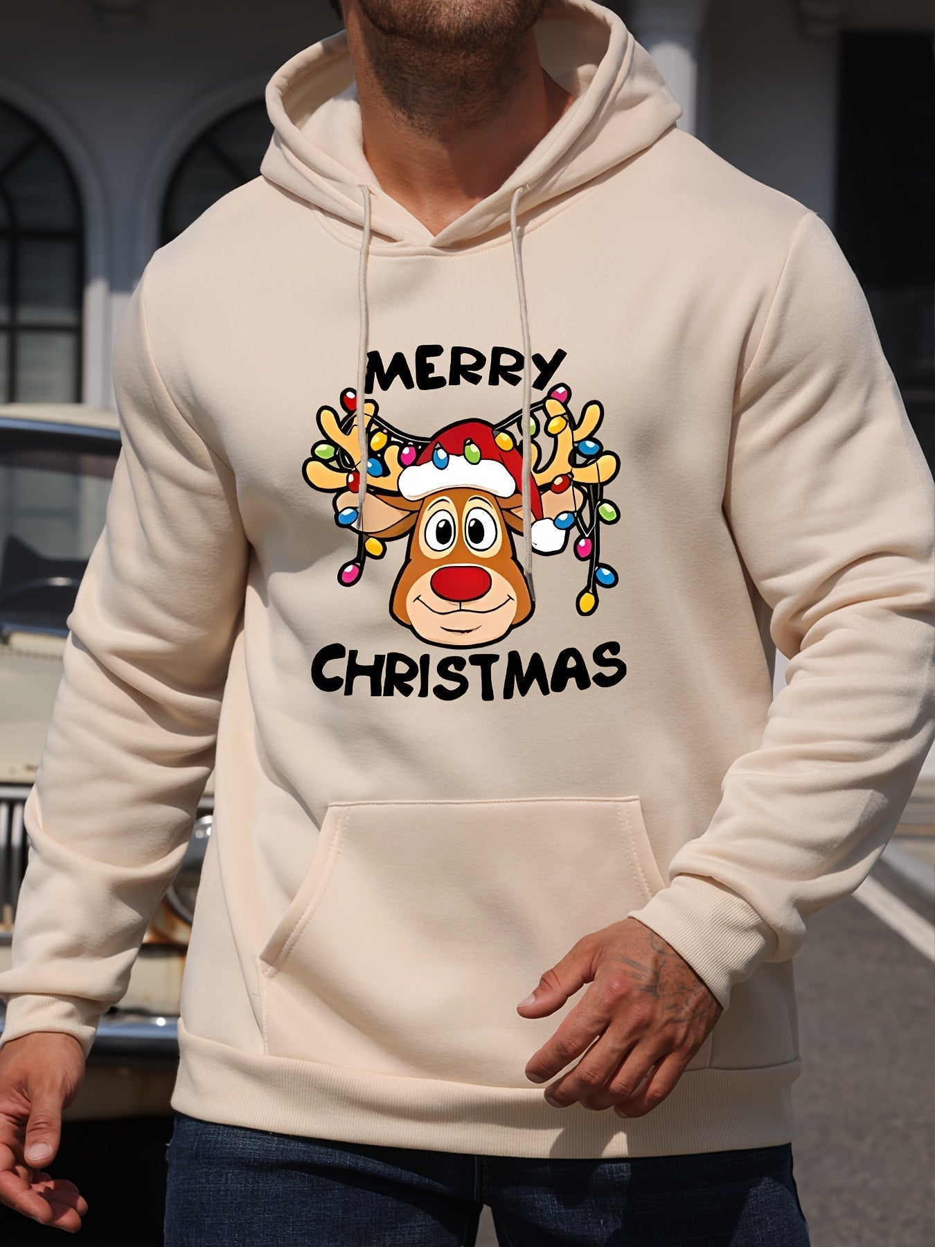 Berg-Feldt | Sweat à Capuche de Noël Imprimé Rennes Polyester Design Joyeux Noël